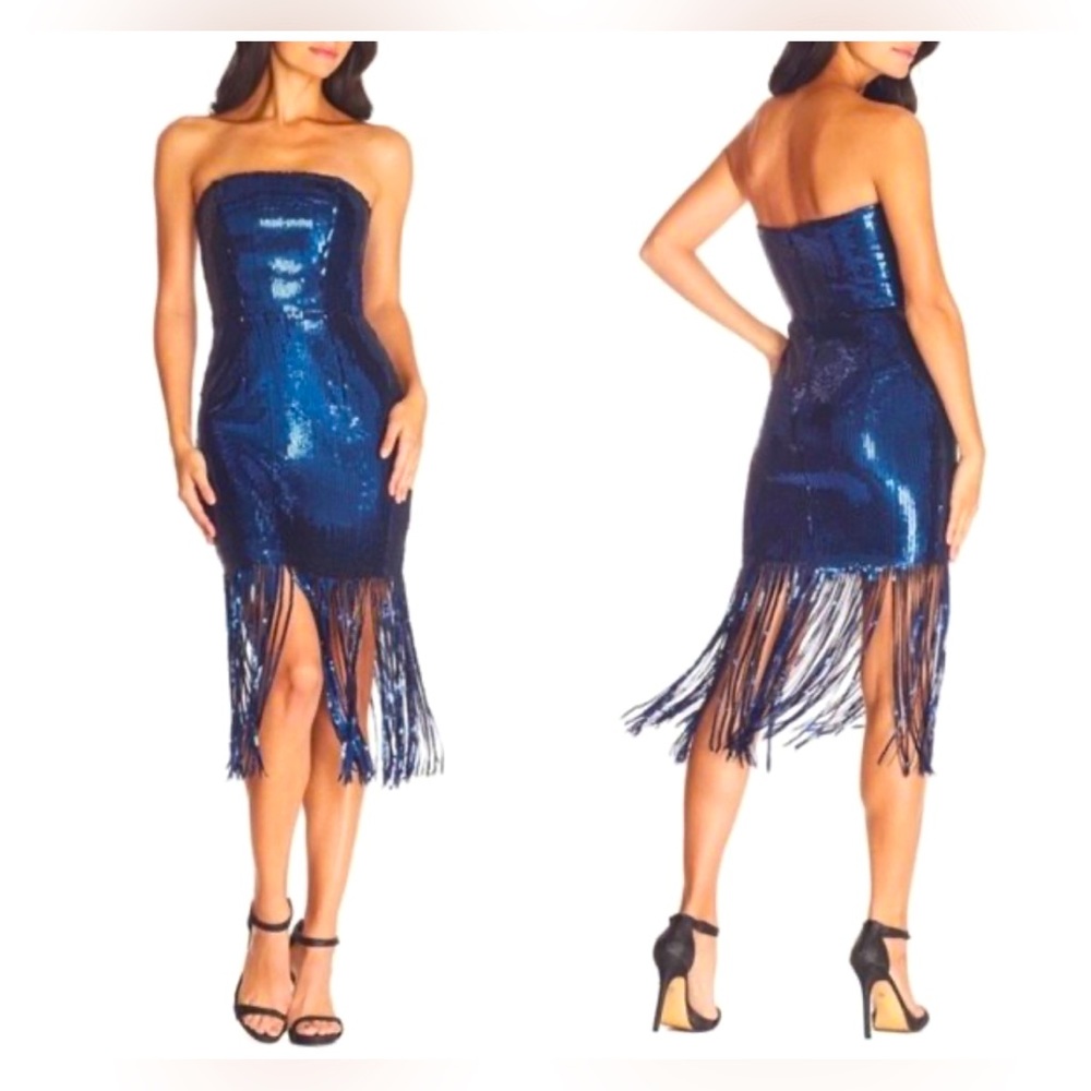 DRESS THE POPULATION Jeanette Sequin Midi Strapless Dress  * Size M ** NWT